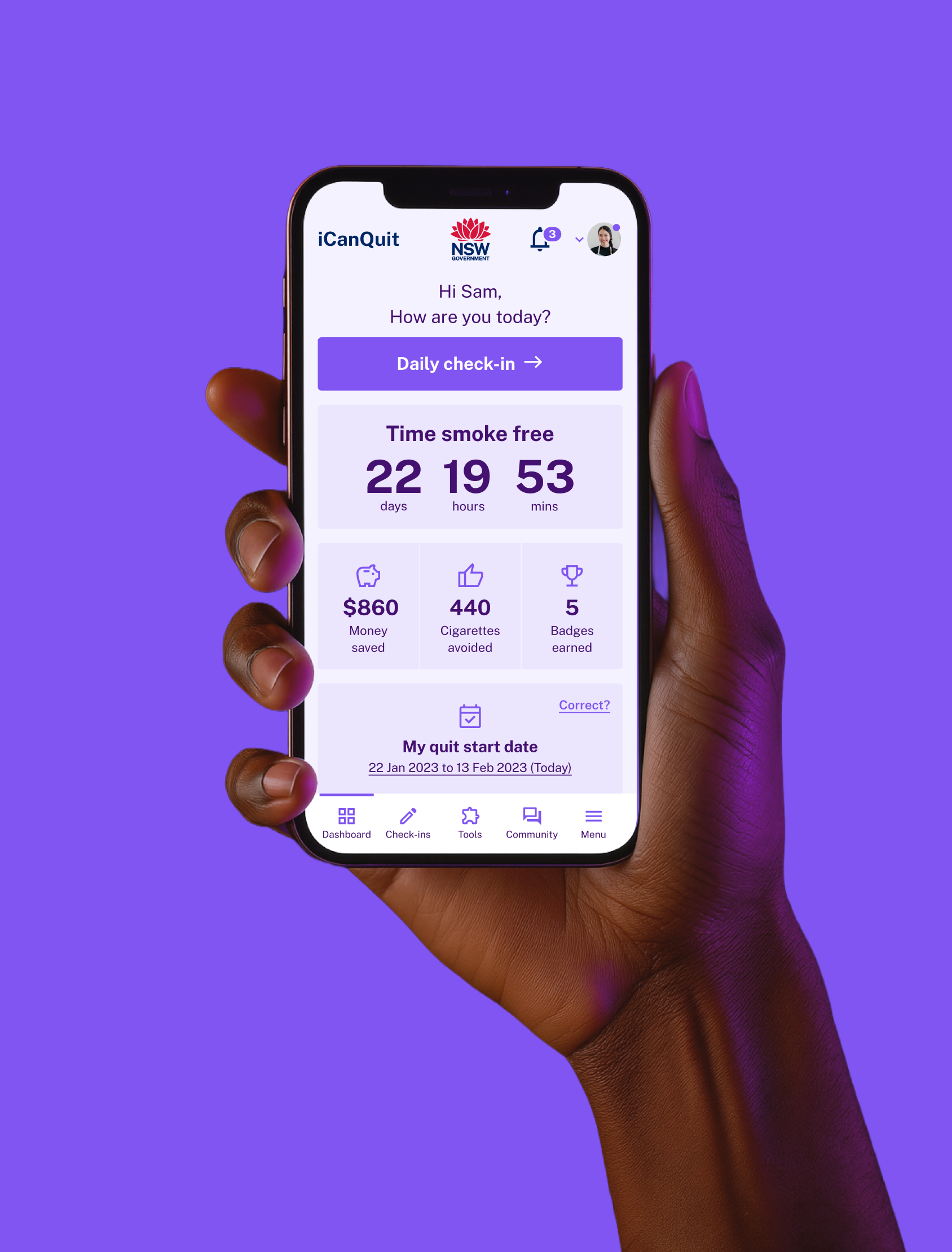 App dashboard on mobile