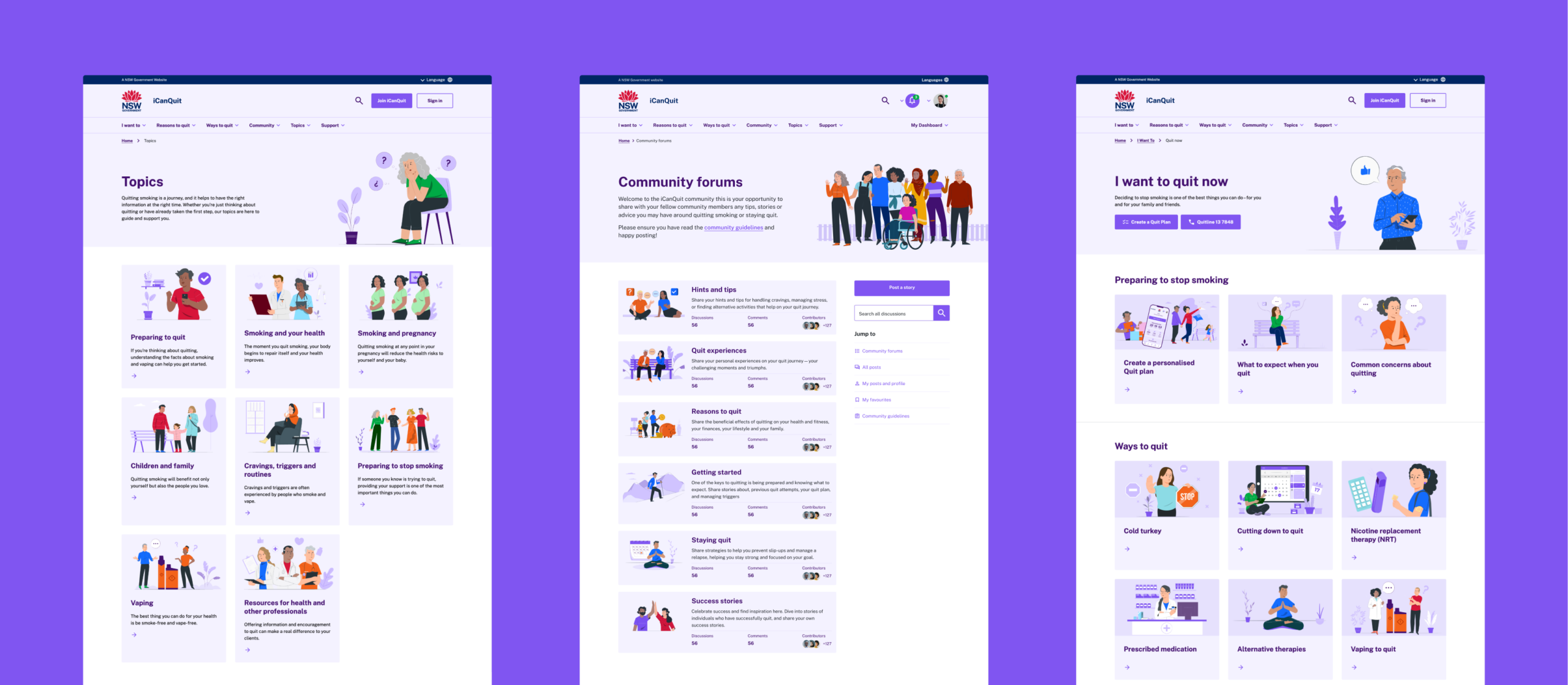 website screens, topics, forum, descision tree